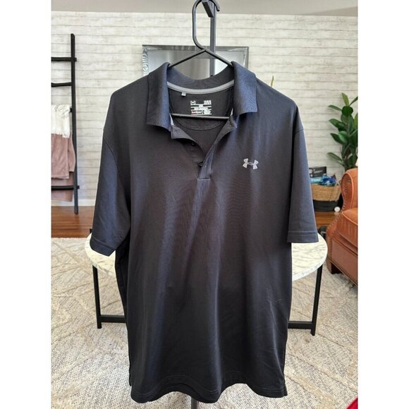 Under Armour Black/Pitch Gray Heat Gear Loose Fit Golf Polo Mens Size Large - Picture 2 of 6